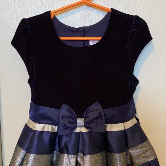 Jona Michelle Navy, Champagne & Dark Sparkly Striped Dress - Picture 2 of 7